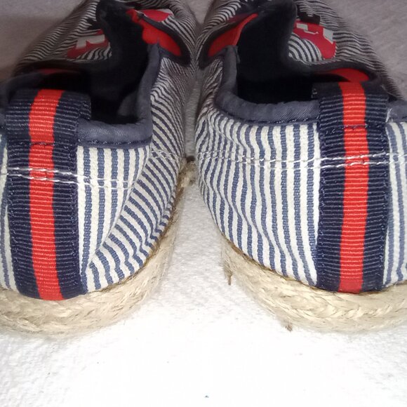 Tory Burch Mon Amour Espadrille Flats Heart Sailor Navy Blue Red Stripe 6M - Picture 8 of 16